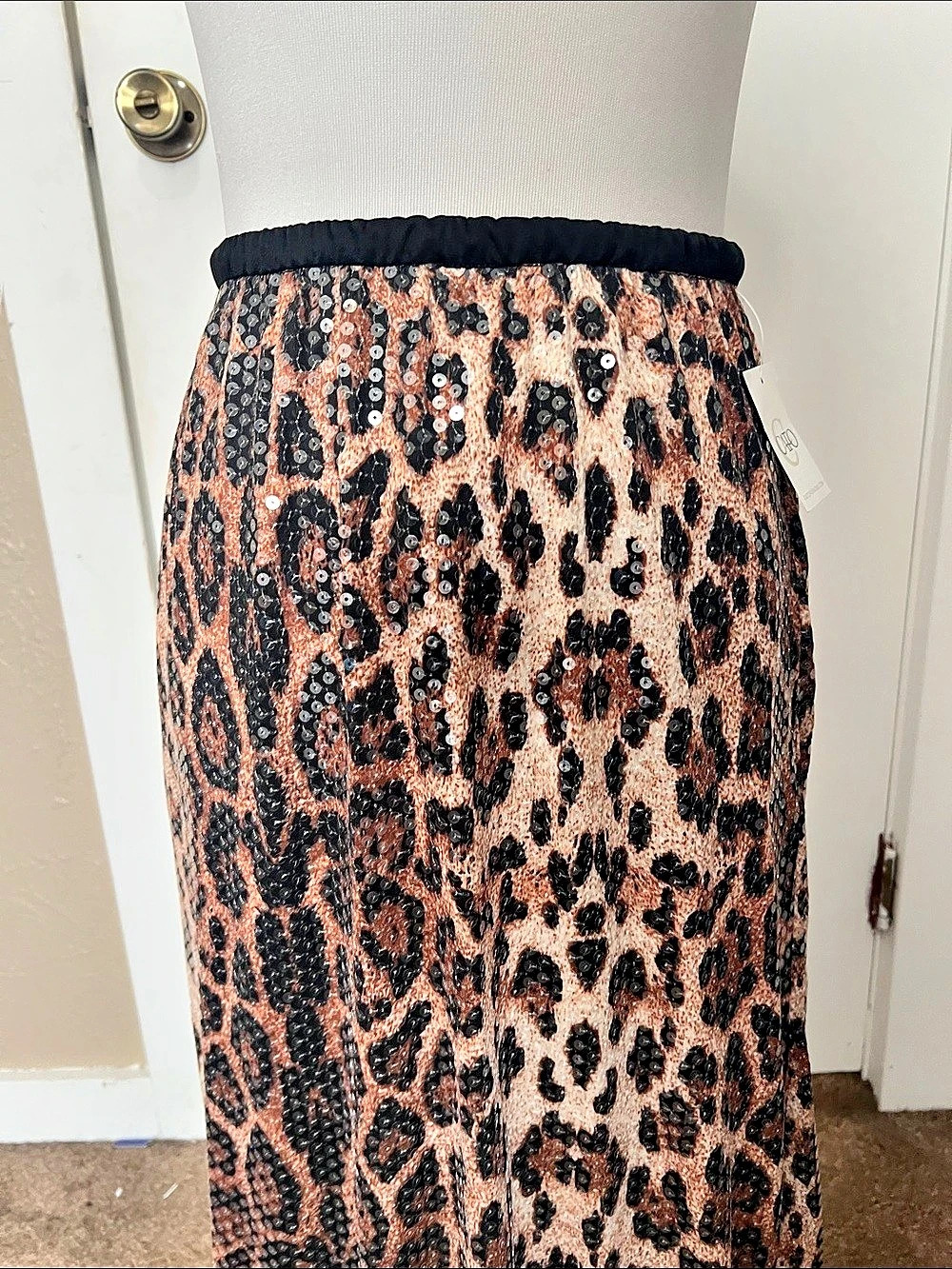 Cato Leopard Sequin Maxi Skirt Size Large NWT